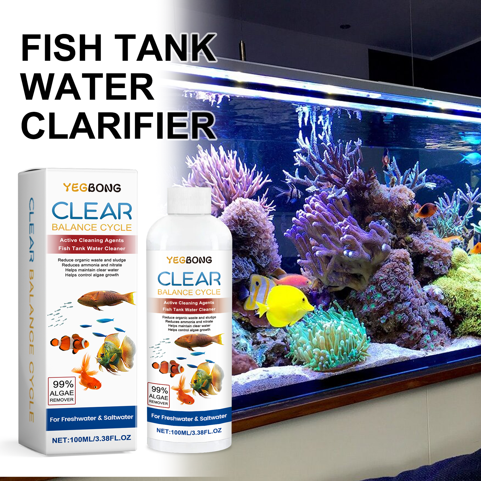 Aquarium Fishing - Aquarium Water Clarifier 100ml Freshwater Saltwater